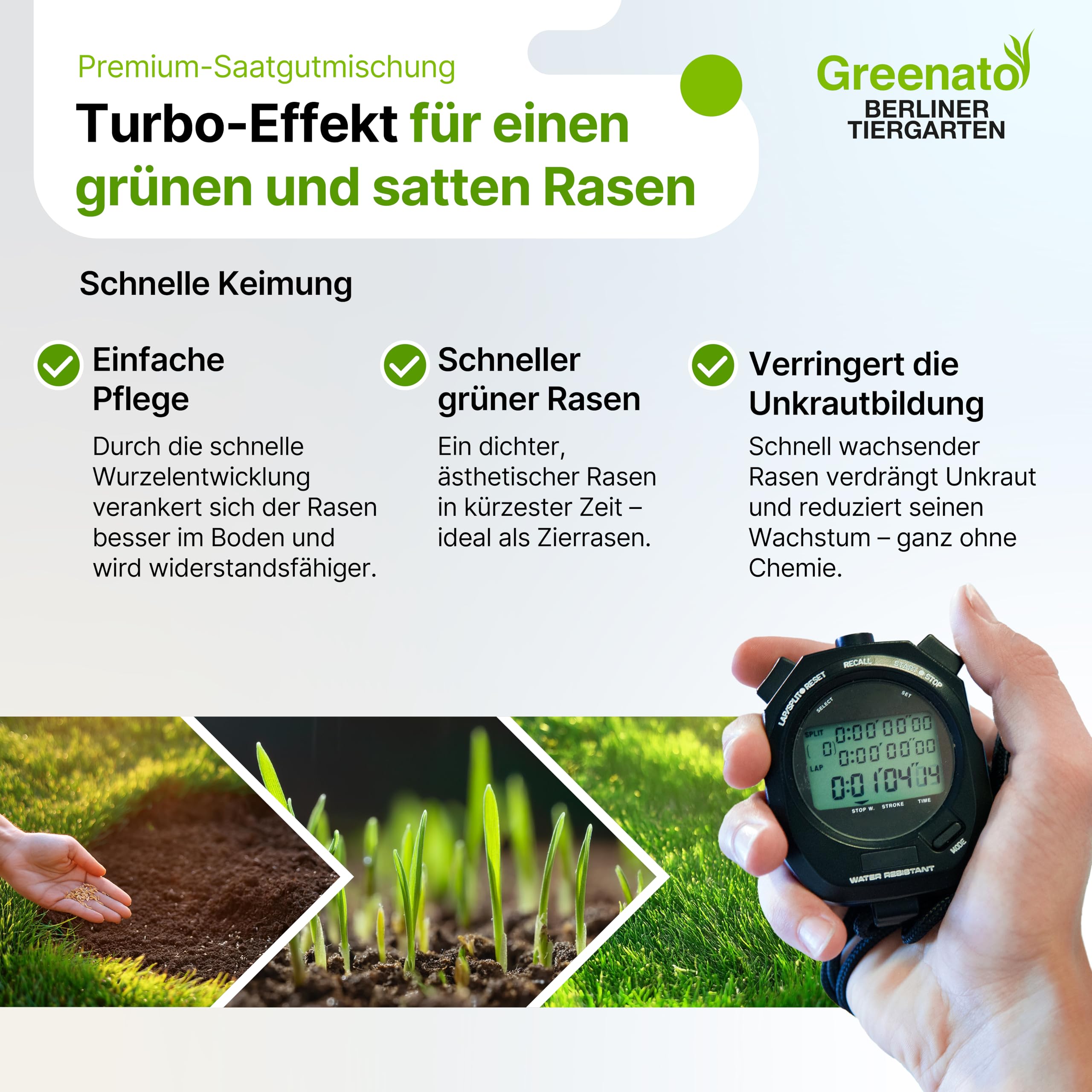 Semillas de césped Greenato Berliner Tiergarten 5kg Semillas de césped ornamental Césped Semillas de césped Hierba - Unidad de embalaje a elegir entre 1-30kg