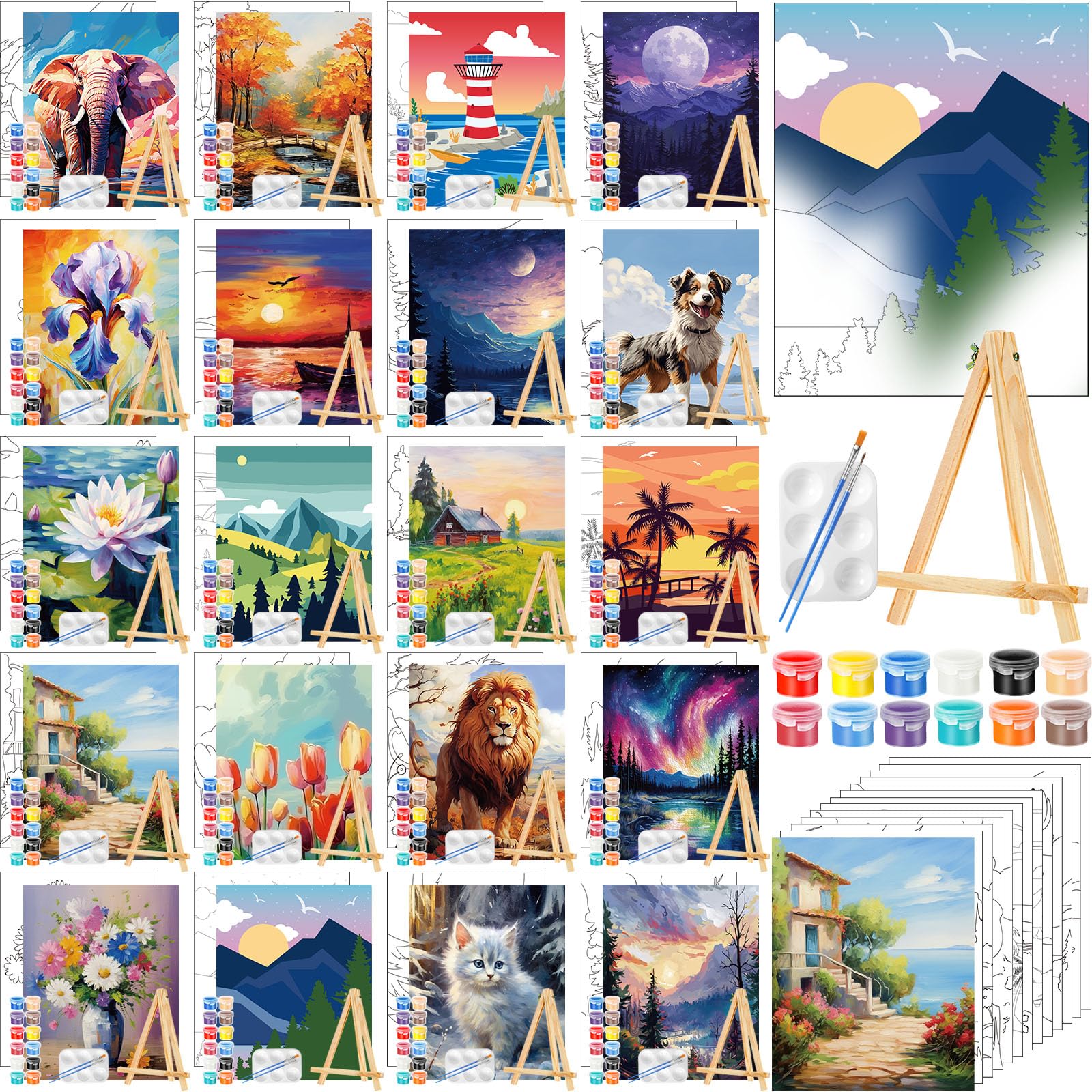 Zhanmai 20 Pack Pre Drawn Canvas for Painting Drawn Canvas Paint Kit Pre Printed Canvases for Sip and Paint Party Favor DIY Virtual Party Birthday