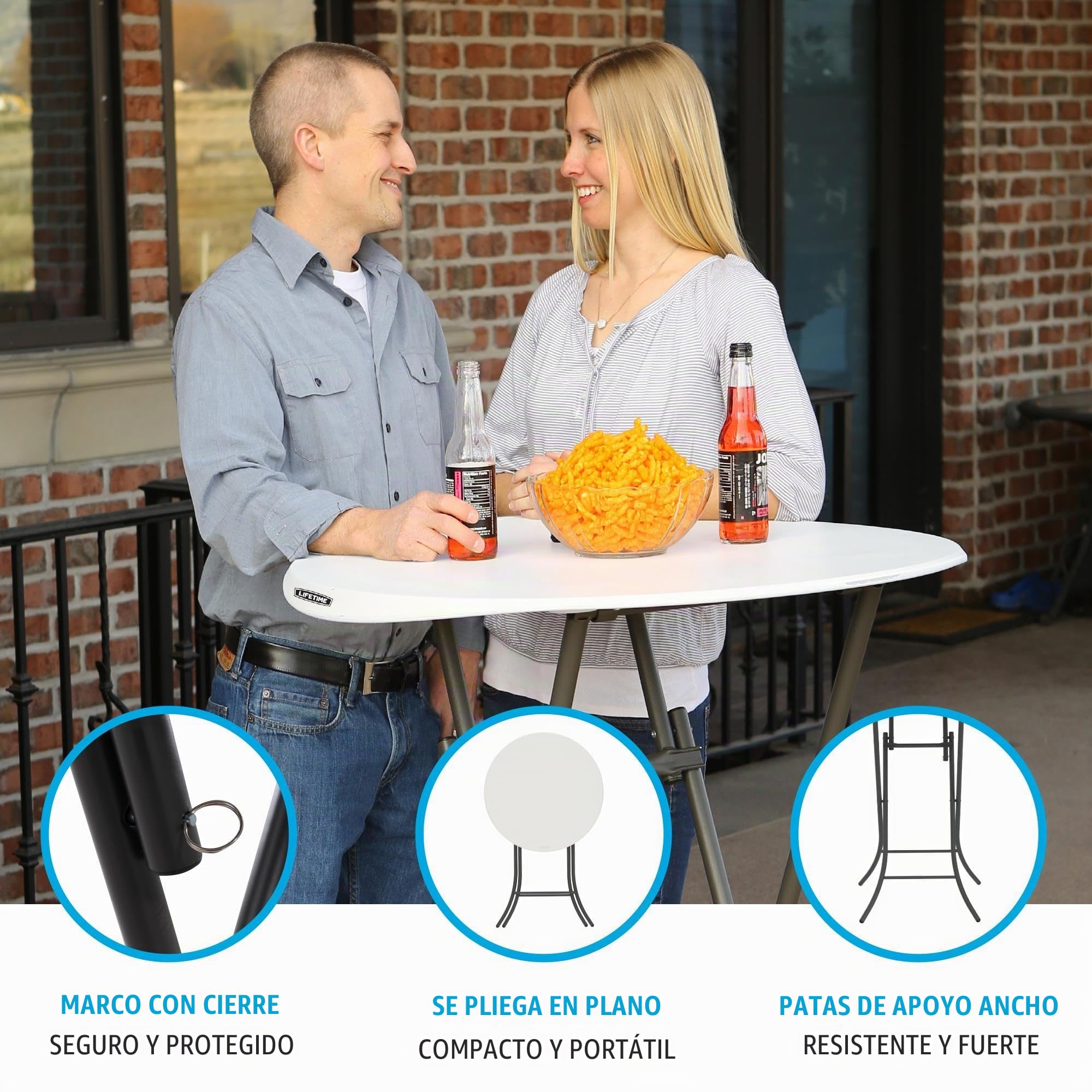 Lifetime 92120 - Mesa Plegable Redonda Alta | Mesa Redonda jardín, terraza, Patio, balcón | Medidas Ø84cm, Altura 110cm | Mesa Redonda Exterior Eventos, Mesa Catering Plegable | Muebles Lifetime