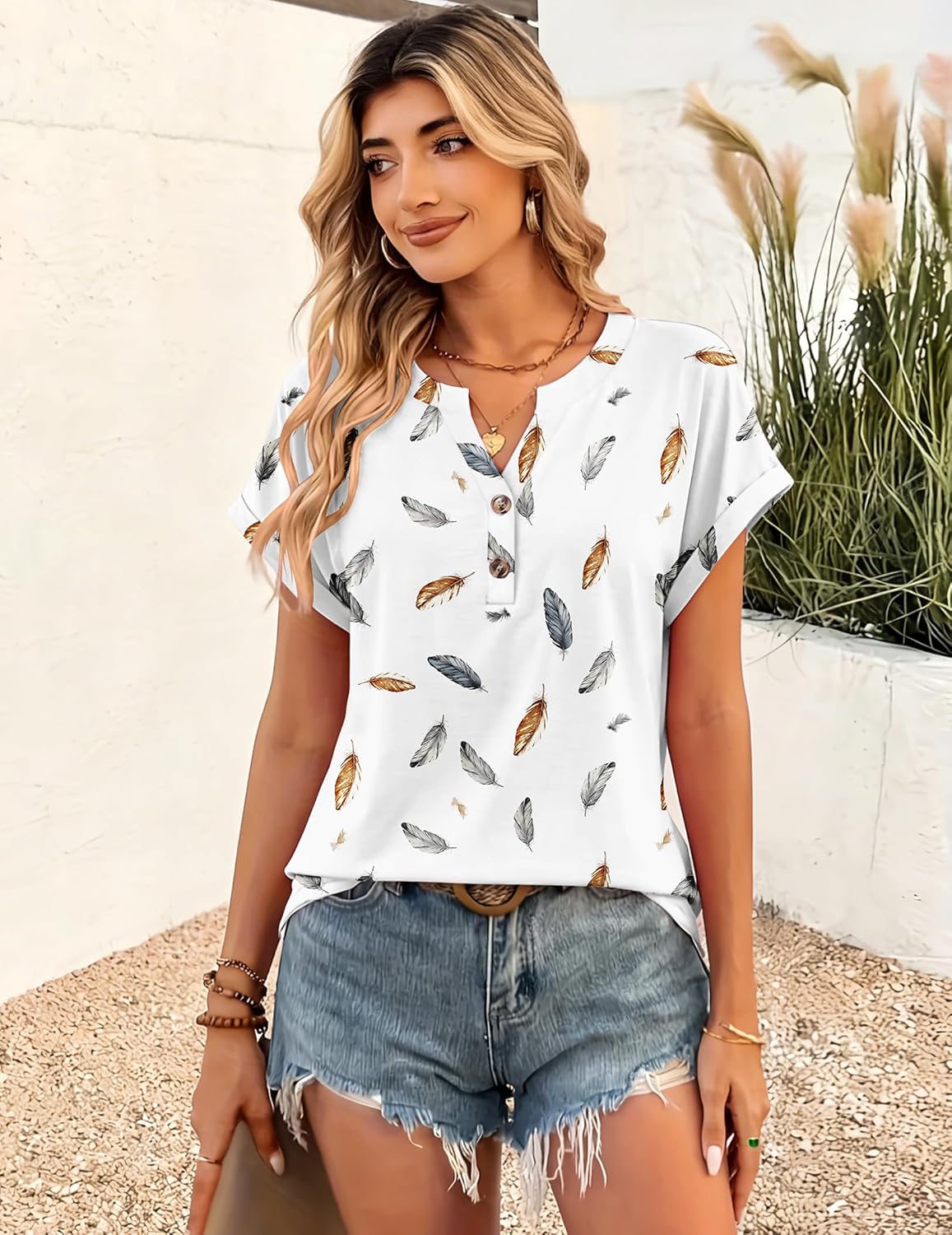 Zeagoo Women Tops Summer Short Sleeve T Shirts V Neck Dressy Casual Work Blouses Fashion Boho Clothes S-3XL - Image 3