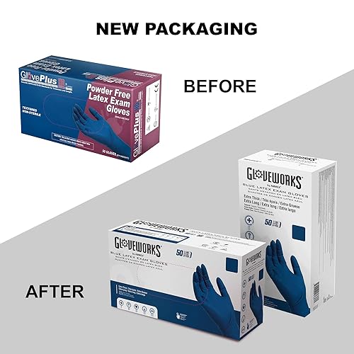 Miniatura 2 de Guantes de látex resistentes Glove Plus de Ammex caja de 50 unidades desechables libres de polvo de calidad industrial 04 pulgadas color azul L Azul