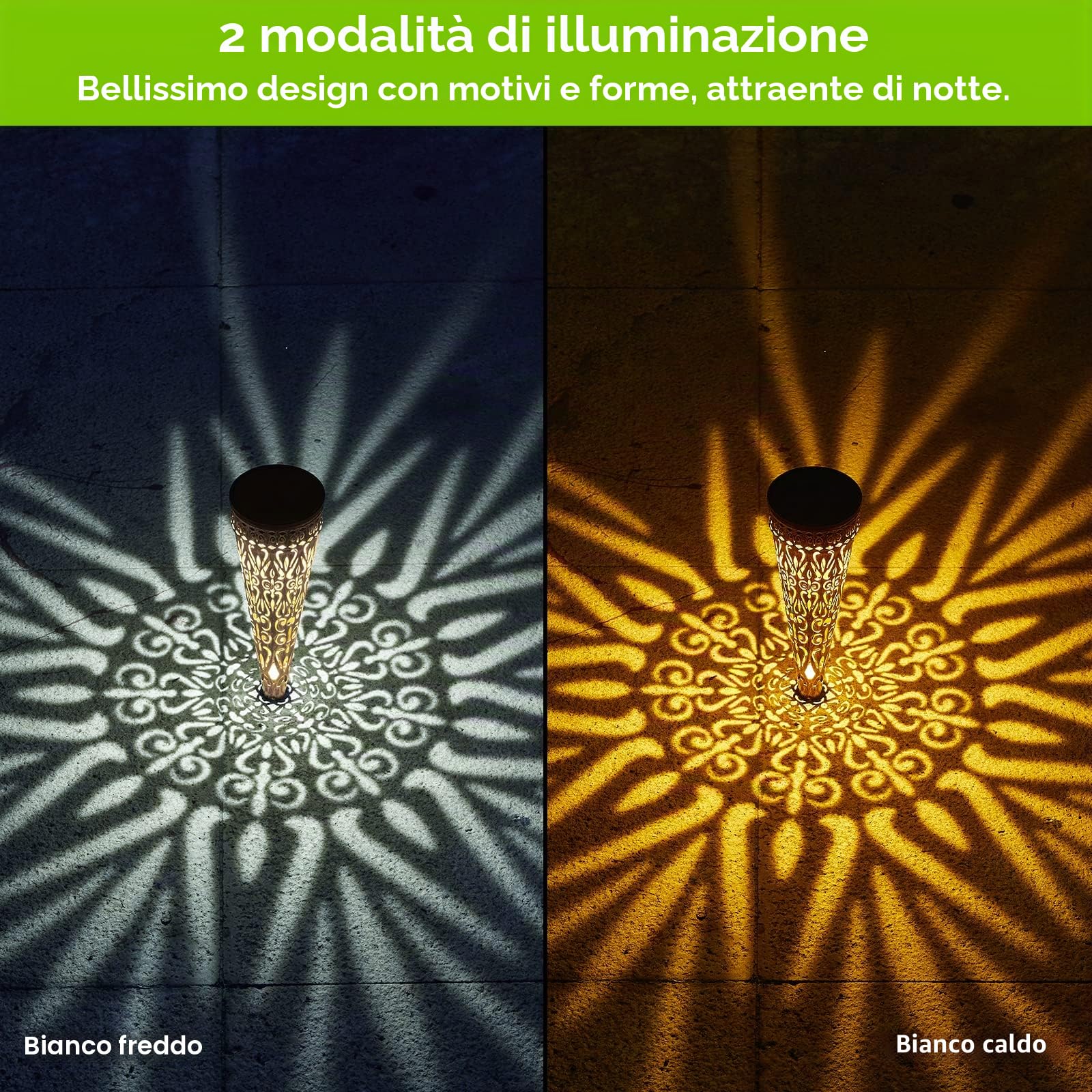 GEARLTIE - Lampade solari per esterni, 4 pezzi, 800 mAh, luci solari per esterni, con LED caldo/bianco, IP65, resistente alle intemperie, balcone, decorazione da giardino, in metallo, lanterne solari