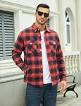 MAGCOMSEN Mens Winter Jackets Flannel Sherpa Lined Plaid Shirt Fleece Cotton Button Up Casual Jacket With Pockets