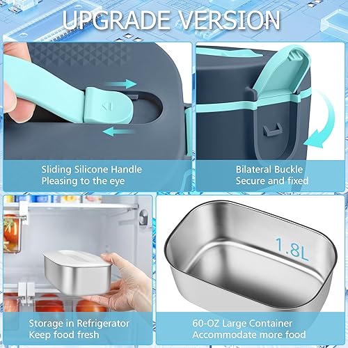 Miniatura 5 de CTSZOOM Fiambrera eléctrica de 80 W, calentador de alimentos más rápido, 1.8 L, 4 en 1, lonchera portátil calentada para adultos, calentador de