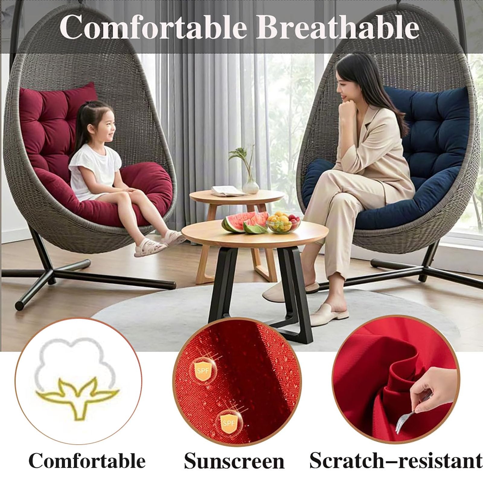 Genérico Cojín para Silla Colgante de Exterior, Cojín de Jardín Cojín para Columpio Colgante Asiento de Cesta Cojín Lavable para Asiento de Hamaca Mecedora Colgante,Sky Blue