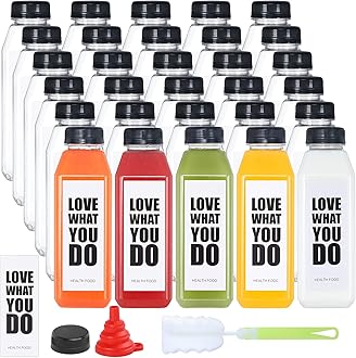 Fhxtcygj Juice Container with Lids, 16oz Plastic Bottles with Caps, 30pcs Empty Plastic Juice Bottles Reusable Clear Bulk Beverage Containers with Tamper Evident Cap for Milk, Smoothie, Drinks