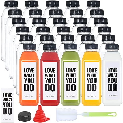 Recipiente de jugo con tapas, botellas de plástico de 16 onzas con tapas, 30 botellas de plástico vacías reutilizables transparentes a granel para