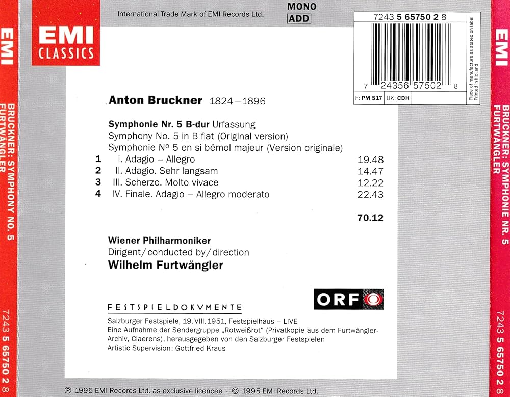 独2LP Anton Bruckner, Otto Klemperer Symphony No. 5 In B Flat SMC9166364 Columbia /00760 Bruckner, Otto Klemperer, New Philharmonia Orchestra