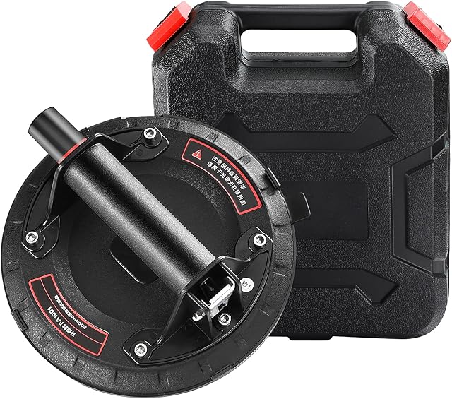 8" Vacuum Suction Cup, Riiai Heavy Duty Glass Suckers Lifters for Granite Lifting Window Replacement, 220lbs Load Capacity, Handheld Vacuum Cups with Carrying Case, Sturdy Handle, Metal Release Valve