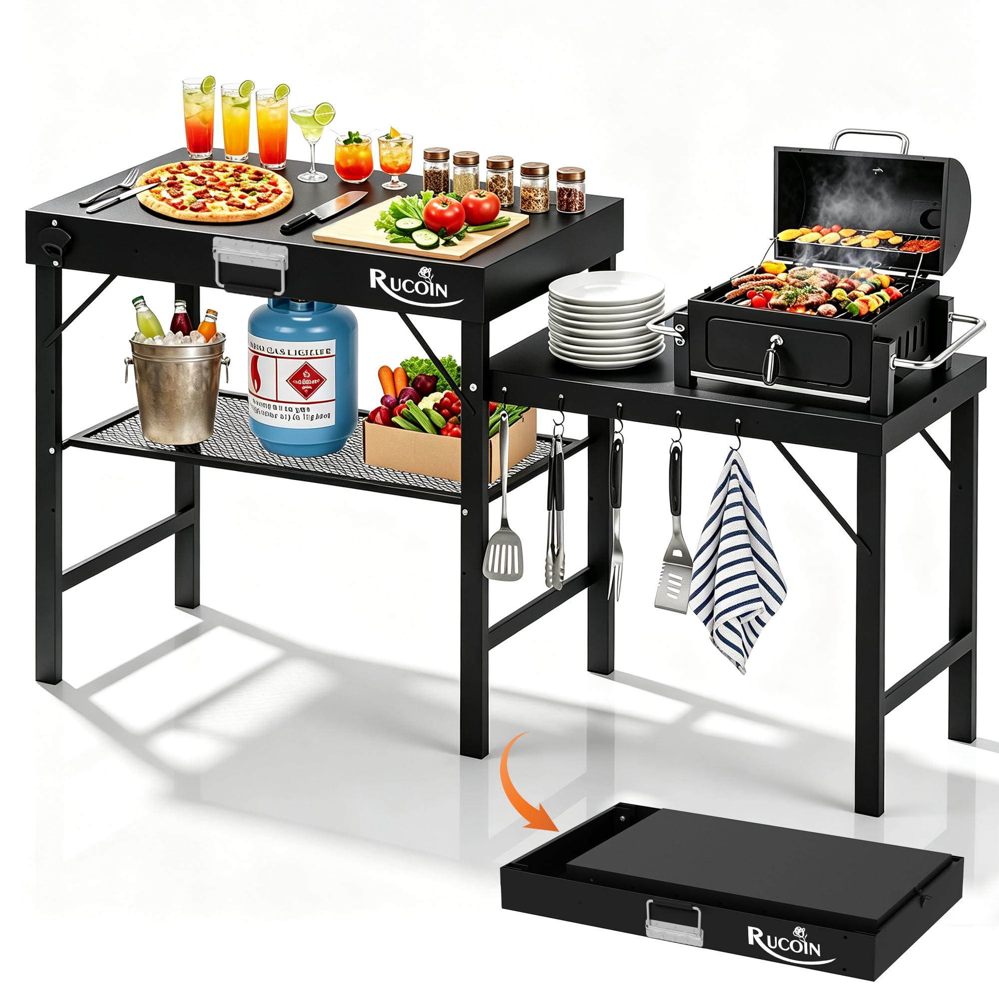 Grill Table - 61" L×31" H×20" W Heavy Duty Pizza Oven Stand