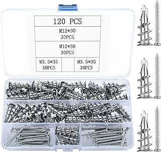 120 Pcs Vis et Chevilles M&eacute;tal Platre: 60 Chevilles pour Plaques de Pl&acirc;tre + 60 Vis Autoperceuses, Chevilles Auto-Foreuses en M&eacute;tal avec Vis pour Fixation B&eacute;ton, Plaques de Pl&acirc;tre