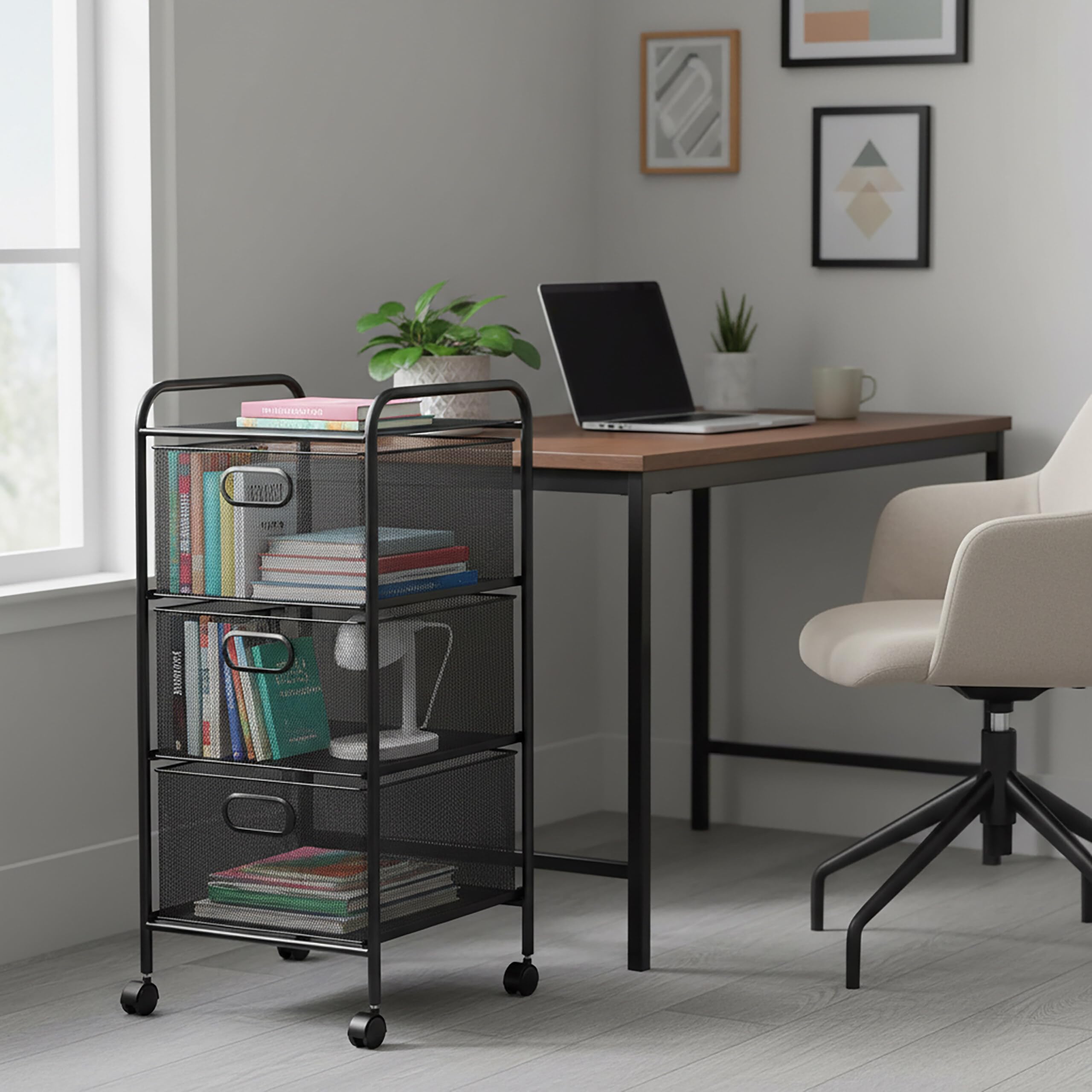 Relaxdays Carrello, 3 cassetti, metallo, AxLxP: 63 x 33 x 31,5 cm, 4 ruote, bagno, cucina, carrello multiuso, nero