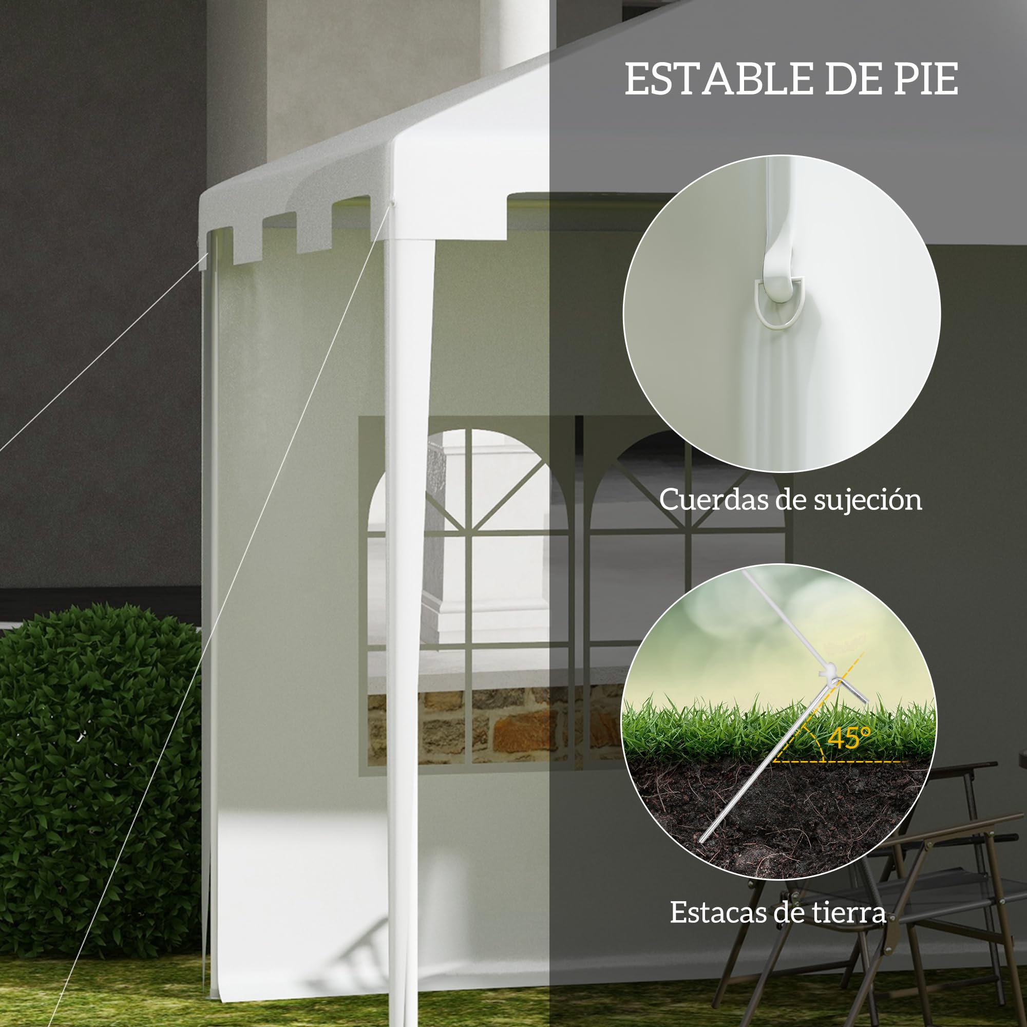 Outsunny Carpa de Jardín 4x3 m Cenador Desmontable Exterior con 2 Ventanas 2 Paneles Laterales y Marco de Acero Resistente al Agua Anti-UV Gazebo para Patio Terraza Blanco