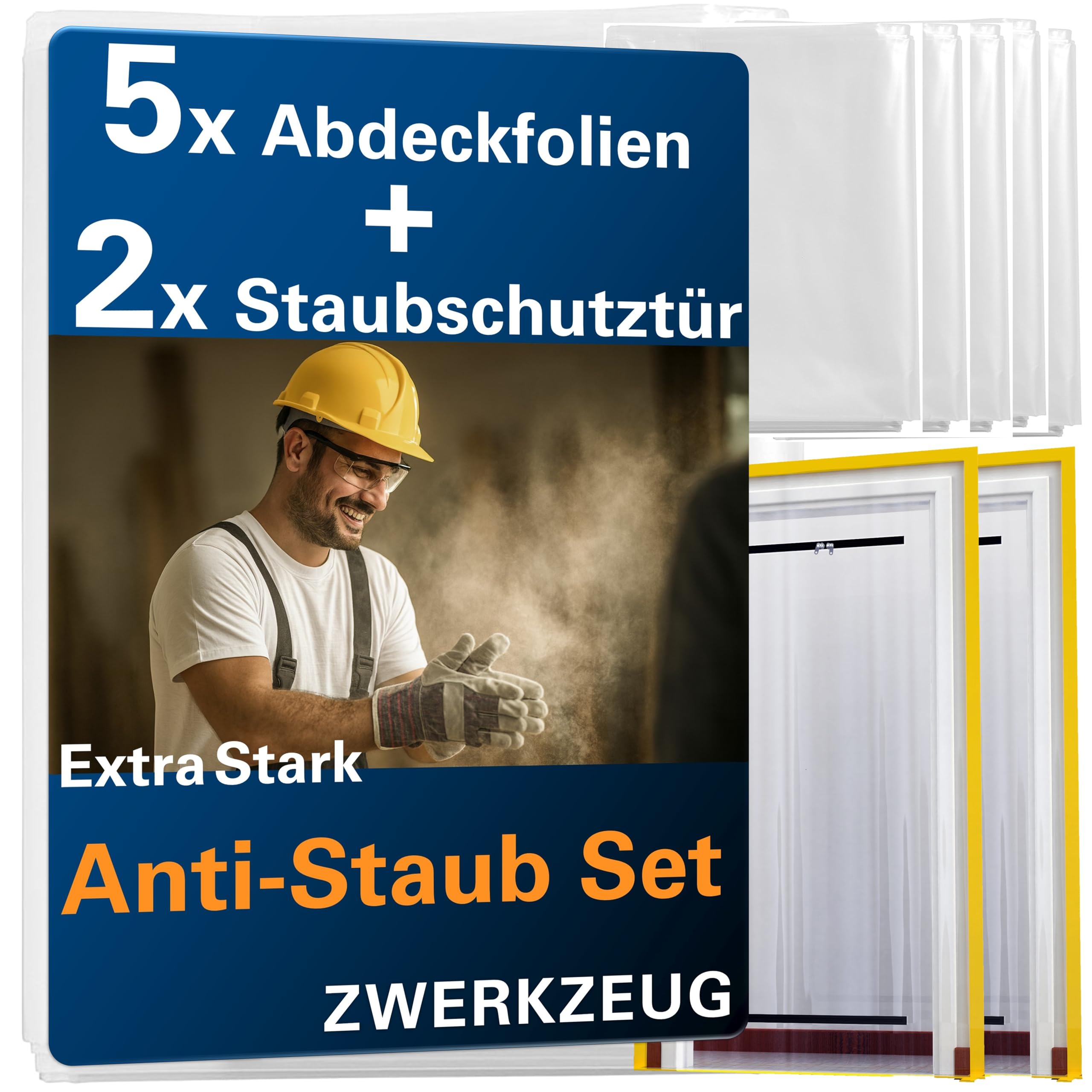 Set di 2 porte antipolvere con chiusura lampo ultra resistente da 100 micron impermeabile e antipolvere con 5× teloni protettivi per la pittura