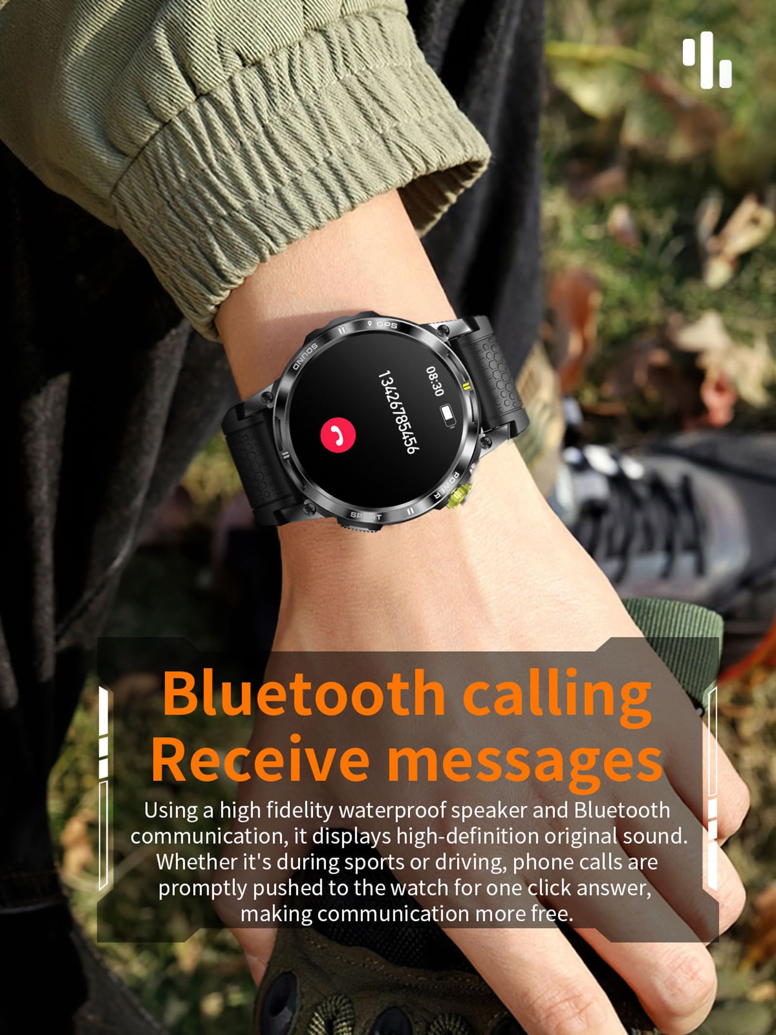 Montre connectée GPS pour homme et femme - Montre intelligente avec fonction téléphone - Podomètre - Montre militaire d'extérieur avec boussole - Montre de sport - Montre de sport - Montre de course