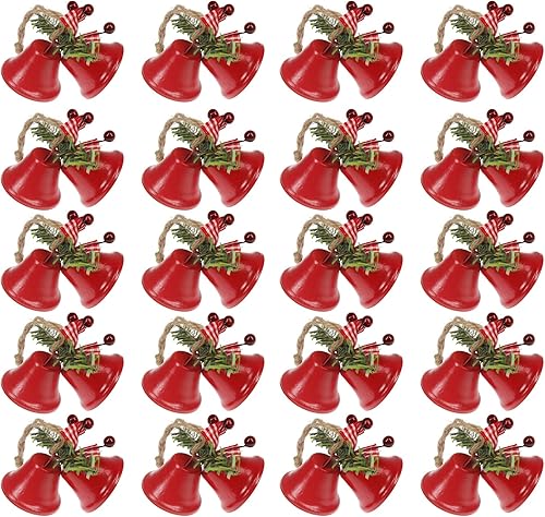 Tinsow 20 campanas de Navidad rojas, adorno colgante de árbol de metal para decoración navideña (20, rojo)