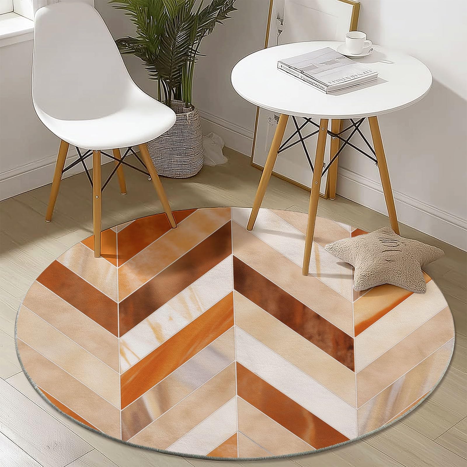 Tapis antidérapant et lavable en machine rond 160cm motif chevron