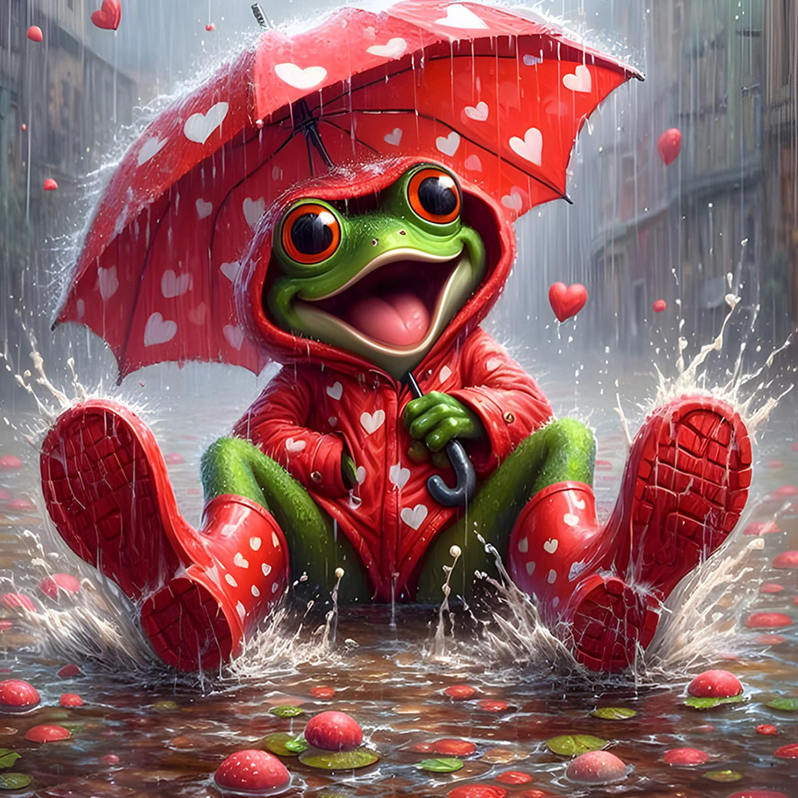 DAERLE 5D Diamond Painting Kits for Adults Funny Frog, Full Drill Diamond Art Diamond Picture, Sweet Frog, DIY Round Diamond Art Kits Gem Painting Crafts for Home Wall Decor 30x30cm