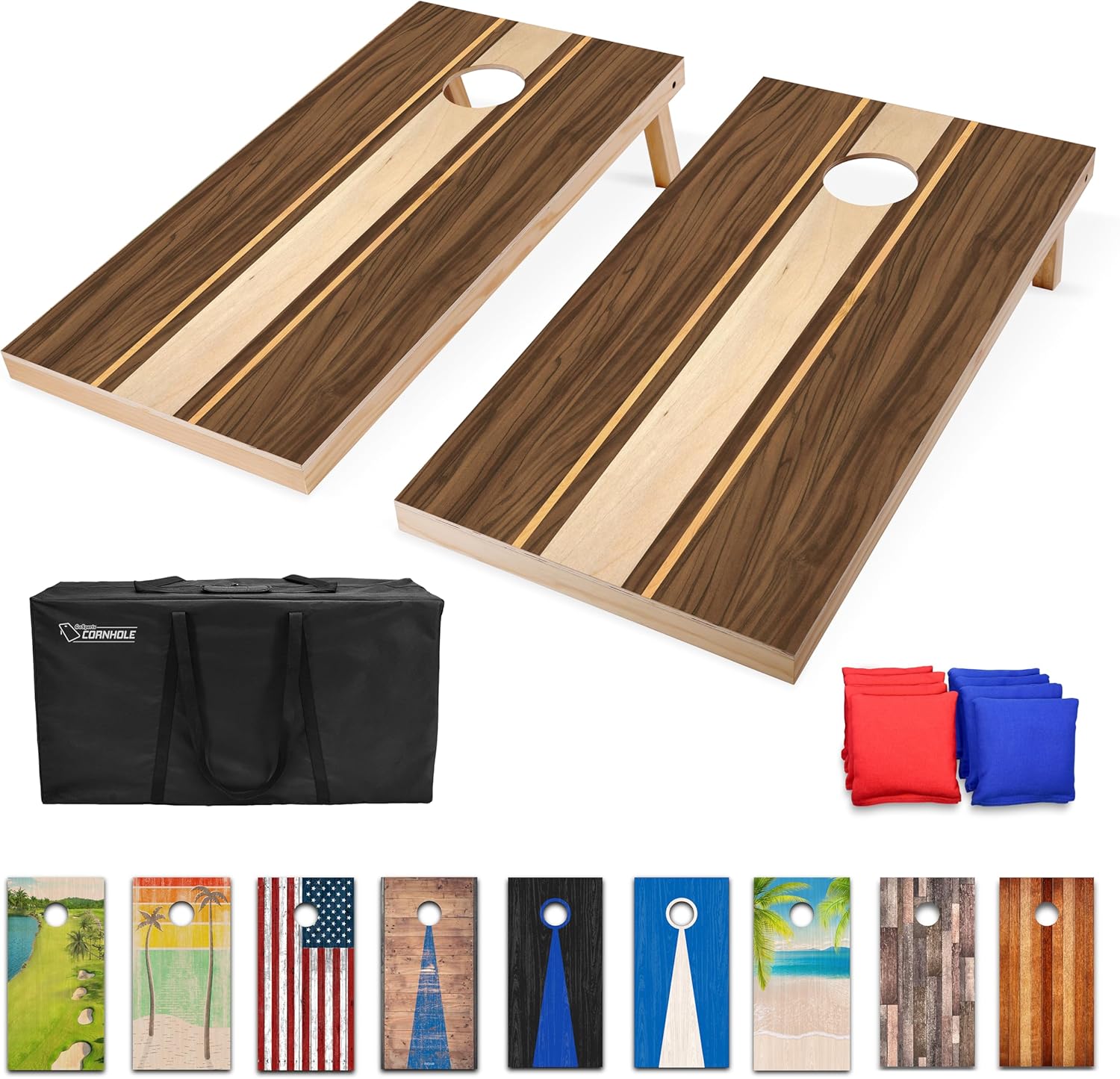 GoSports Regulation 4x2 ft Wood Cornhole Boards - 10 Vintage Designs, All-Weather Bags & Carry Case