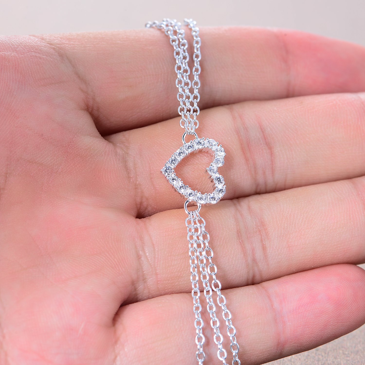 GW Fussketten für Frauen Herz Fußkettchen Silber 925 Zircon Mehrreihige Fußschmuck Fusketten Set