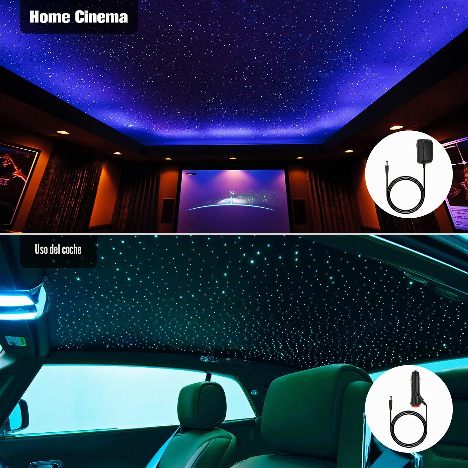 CHINLY Bluetooth Meteor 10W RGBW Twinkle LED Fibra óptica Estrella Kit de luces de techo APLICACIÓN/Control remoto 550 + 8 = 558pcs * 0.75mm * 4m Fibra óptica para el hogar/el automóvil