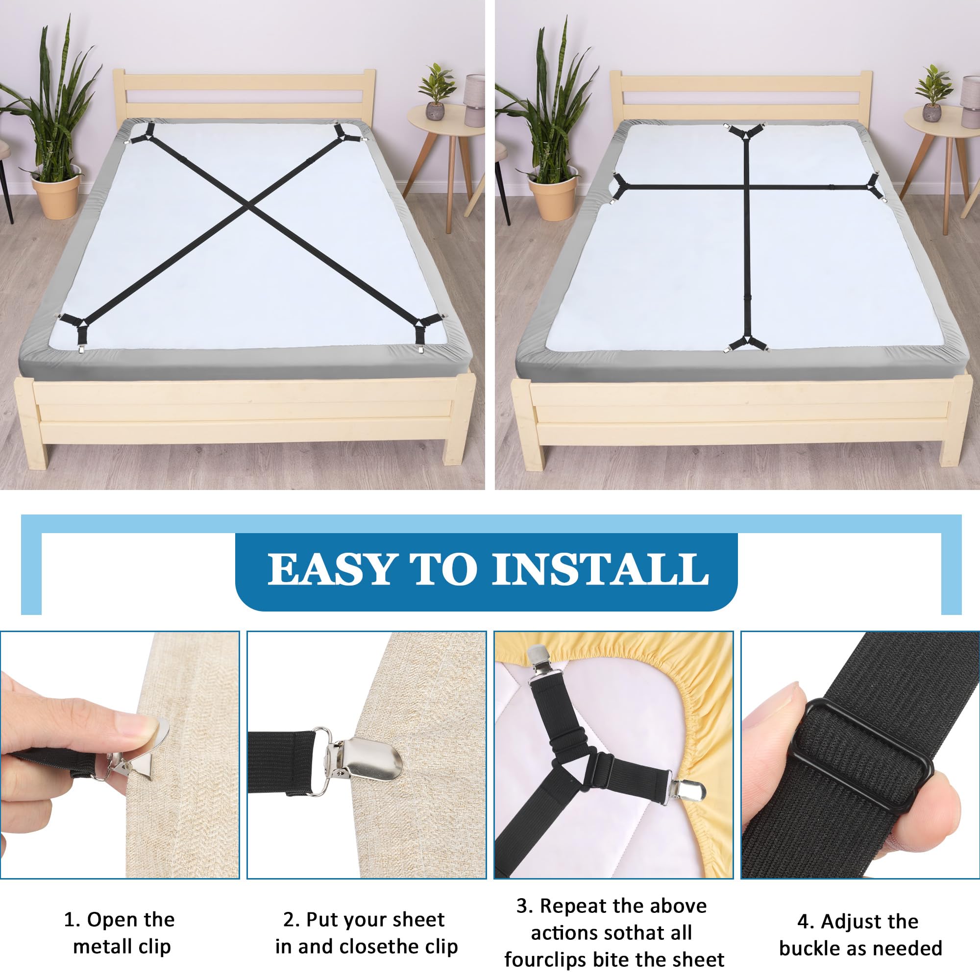 Bed Sheet Clips For Bedding, Black, 27.6-110.2in x 8-16in - Image 4