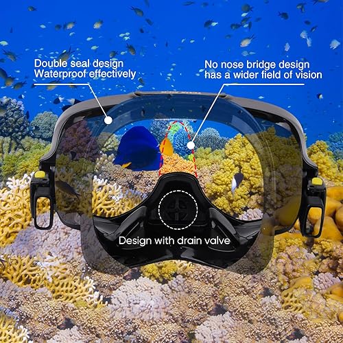Miniatura 5 de Máscara de buceo con válvula de drenaje de visión amplia, adecuada para adultos, buceo antivaho, botón lateral ajustable rápido, buceo libre y