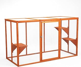 Catio Outdoor Cat Enclosure, 71" Large Weatherproof Catios with Cedar Wood Frame for cat Patio, Heavy Duty Outdoor Cat Condo & Cage, Indoor cattio for Cats (Orange-Red, Large)