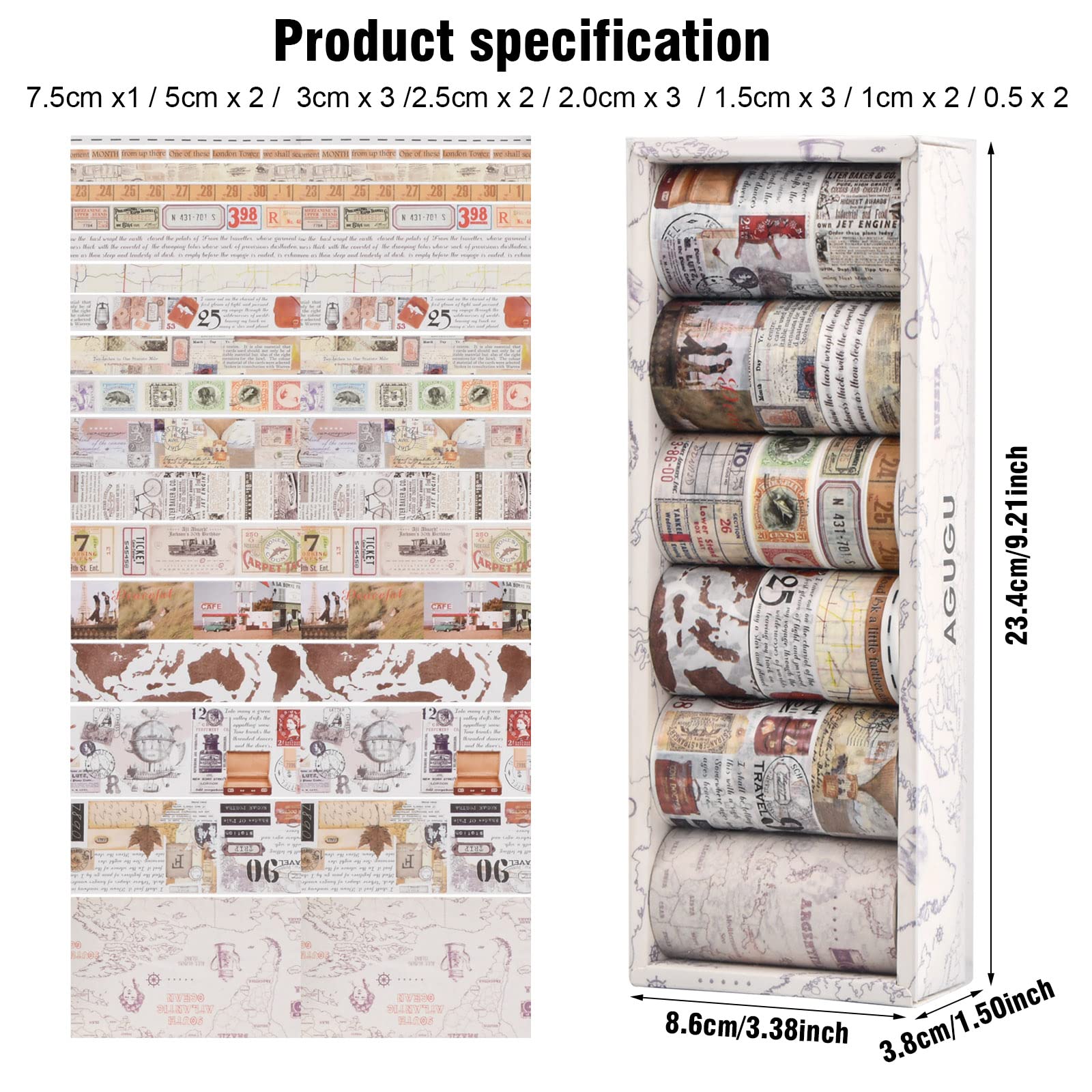 Ruicaifu Washi Tape Set, 18 Rouleaux Ruban Adhésif Décoratif