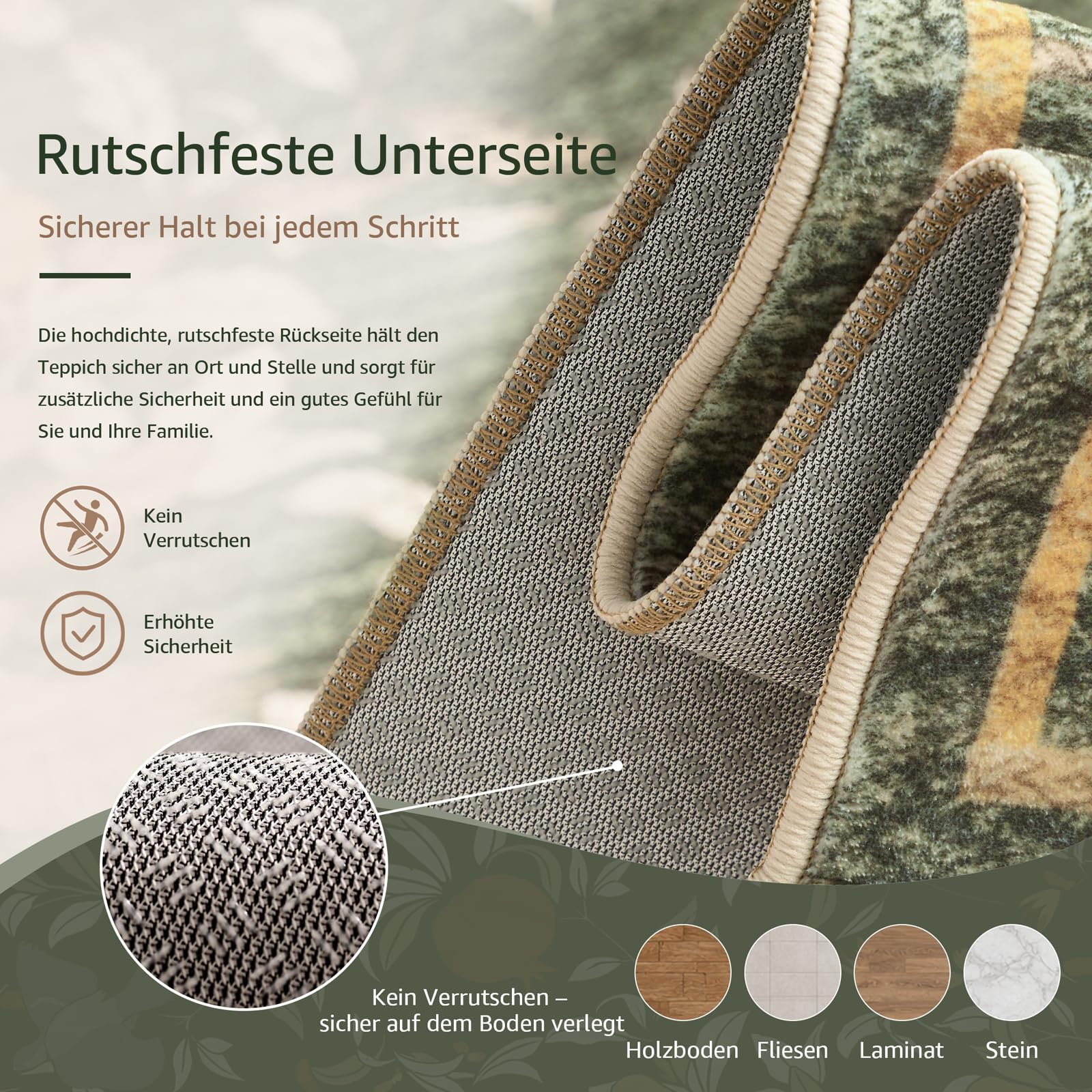 TOPICK Tapis de Chambre Moelleux à Poils Courts 120x160 Vert et Orangé | Antidérapant, Lavable en Machine, Fin, Pliable et Résistant, Facile à Entretenir, pour Salon et Chambre