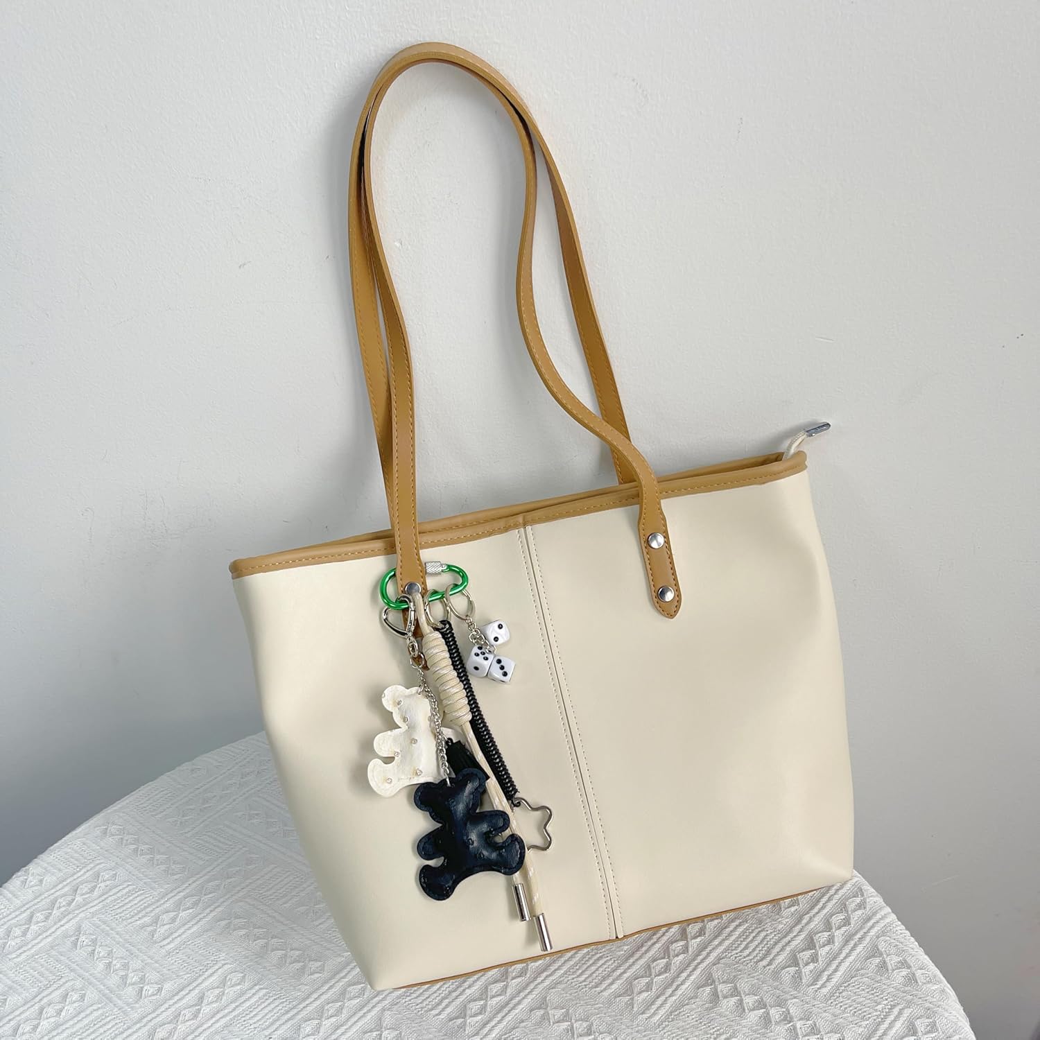 Bear Cute Keychain, Hand-Woven Nylon Rope Bag Charm, Bag Accessories Charms for Handbag Backpack Crossbody Rubber Bags, Aesthetic Keychain - Image 6