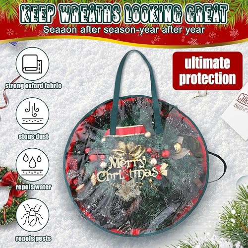 Miniatura 4 de Shappy Bolsa de almacenamiento de corona de Navidad, contenedores de almacenamiento de plástico para coronas, contenedor de coronas, decoración de