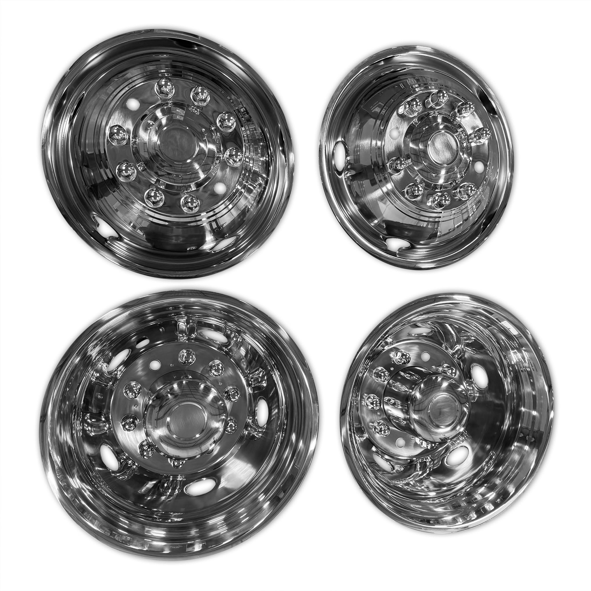 New 19.5 Inch Rim Simulators for 2015-2024 Ford F450 F550 Dually - Set of 2 Rear & 2 Front Silver Wheel Covers