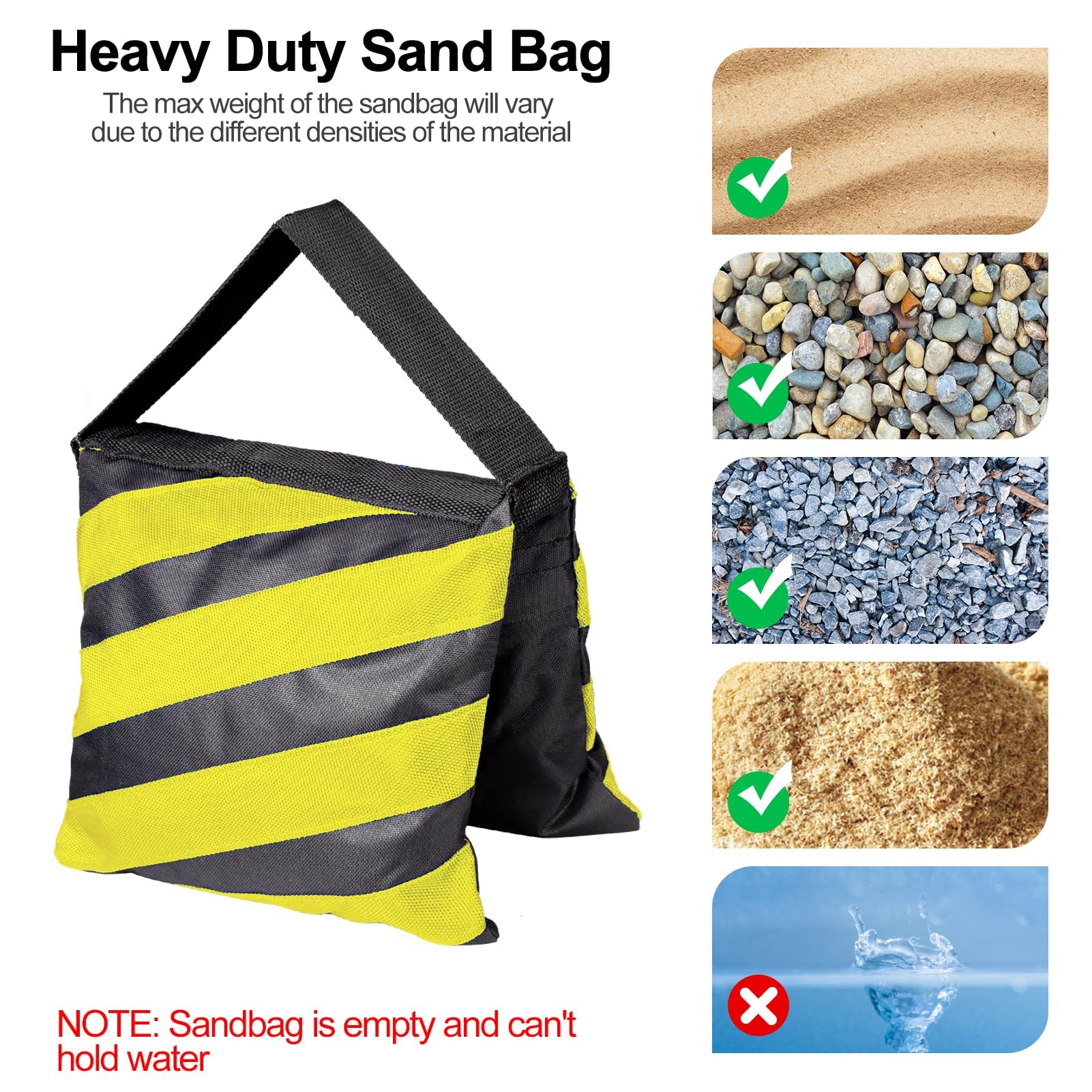 EMART 4 Pcs Borsa di Sabbia Resistente per Studio Fotografico e Video, Treppiedi, Giardino - Giallo e Nero