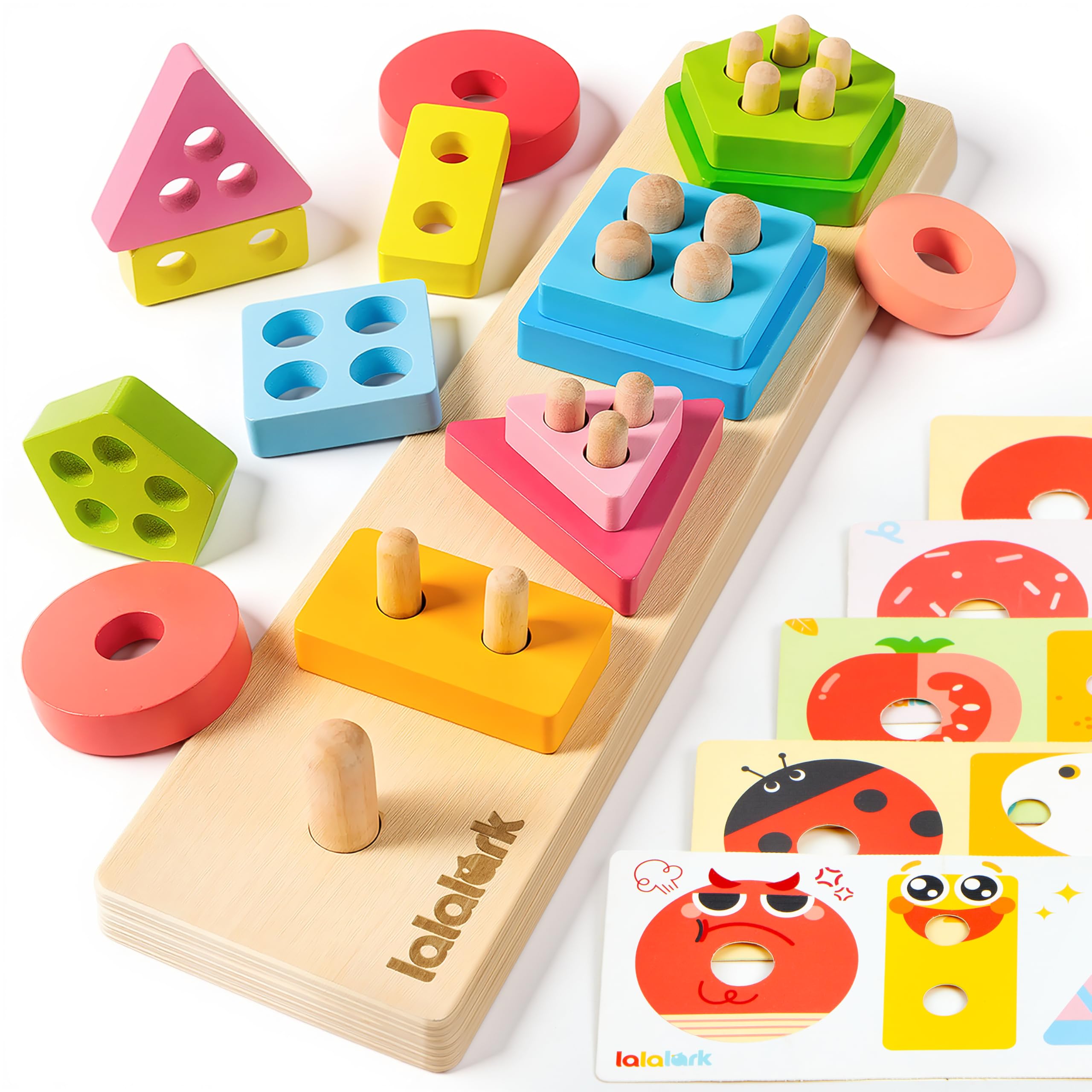 Montessori Toys for 1 2 3 Year Old Boy Girl, Wooden Sorting & Stacking Toys, Shape Sorter Baby Toy, Educational Sensory Toys for Kids, Wooden Blocks for Toddler 1-3, Christmas Birthday Gifts