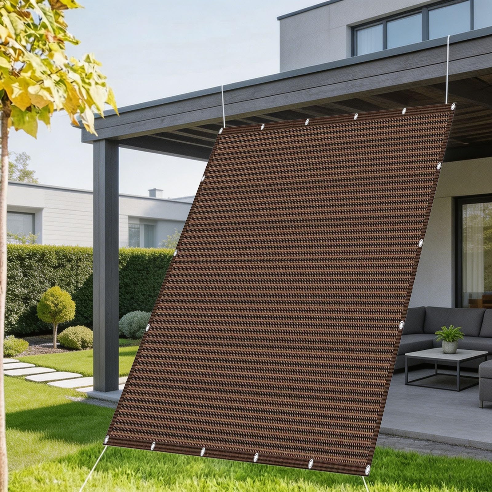 Voile d'ombrage rectangulaire 90x90 cm marron en toile HDPE pour protection solaire
