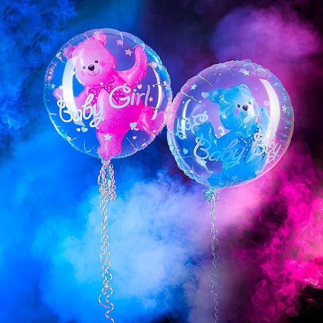 LavaRose Baby shower decorations baby birthday balloons christening decorations with inflatable teddy inside and ribbon. 24 inch balloon Choose boy or girl (Baby Blue)