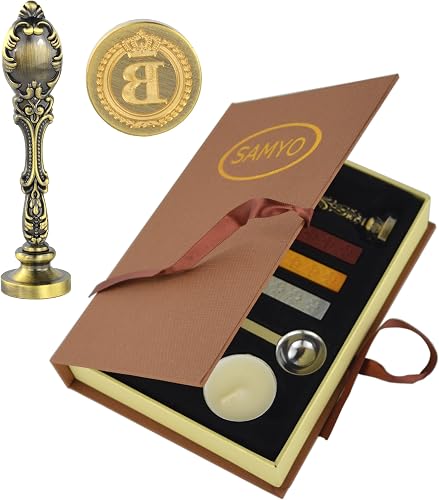 Samyo Creative Romantic Stamp Maker Classic Old-Fashioned Style Brass Color Wax Seal Sealing Stamp Vintage Antique Alphabet Initial Letter Set - (Letter B)