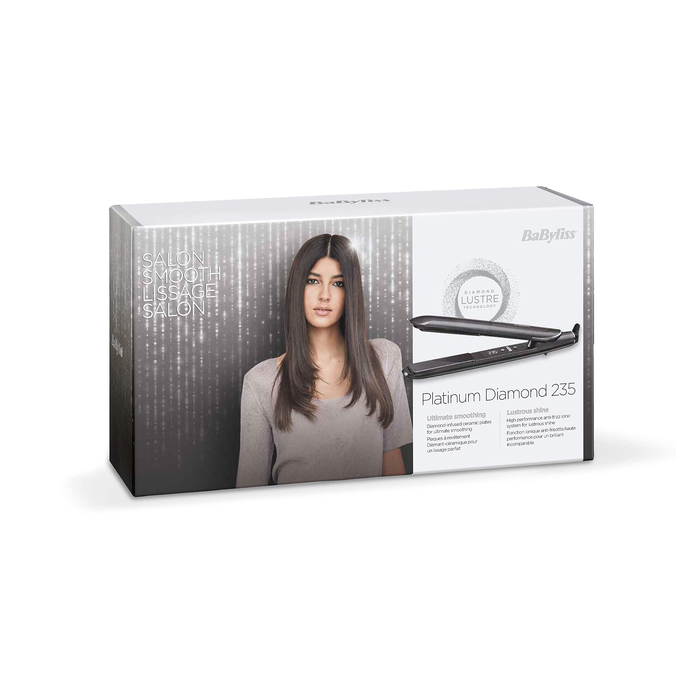 BaByliss Platinum Diamond 235 Prostownica do włosów z technologią jonowego wygładzania i płytkami ceramicznymi z powłoką diamentową