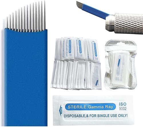 Agujas de Microblading, 50 cuchillas desechables de microblading, agujas manuales de maquillaje permanente S14 de 0.008 in, agujas profesionales de