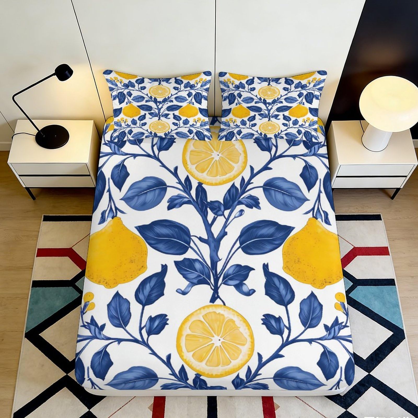 Pnayamiorkfel Style-4 3D Printed Lemon Botanical Fitted Sheet Microfiber Soft Anti-Slip Bed Cover For Bedroom Guest Room Decor 90X200x25cm