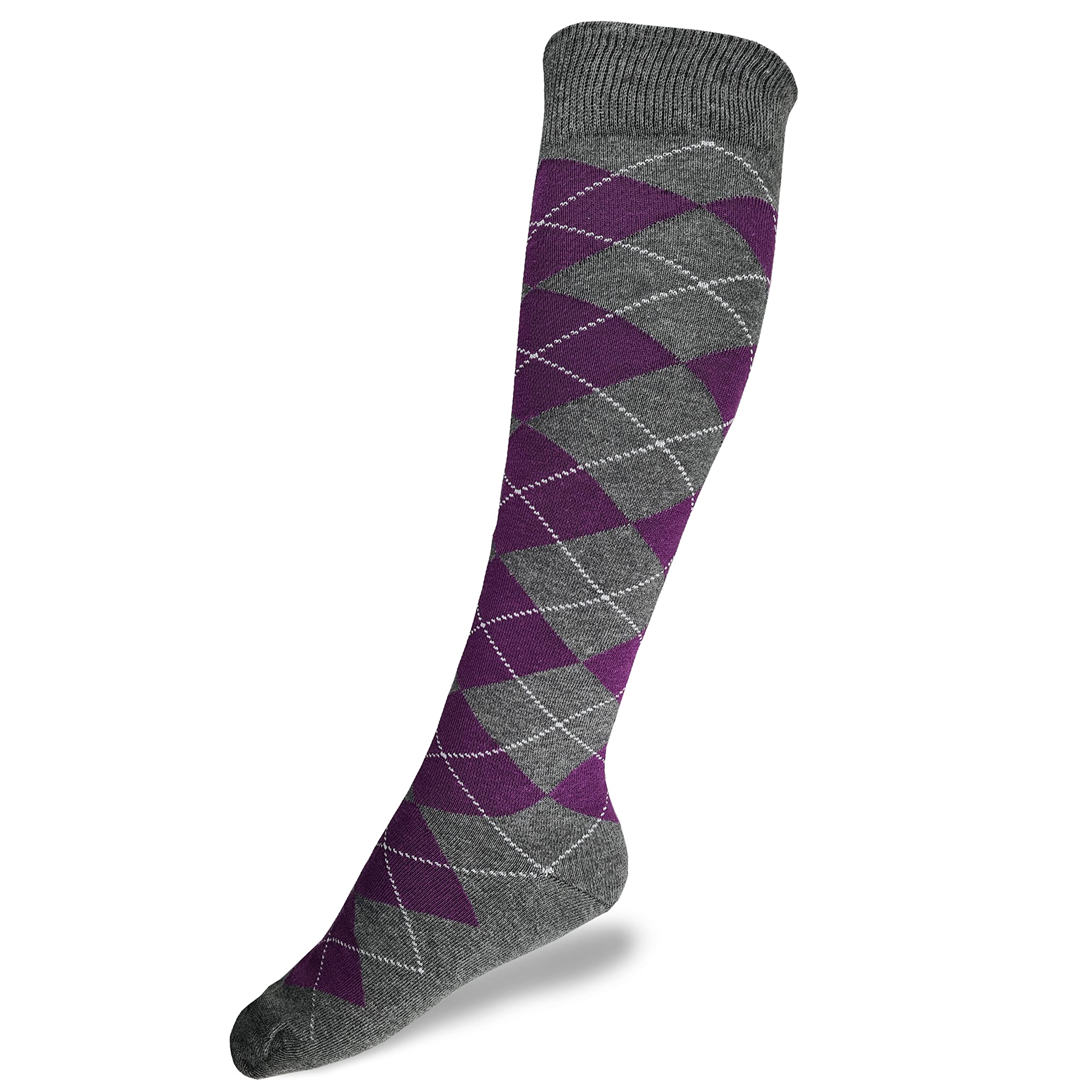 Hazy Blue Women's Charcoal/Clover Argile Mix And Match / Knee High Socks Argyle & Horse Designs - Cotton Long Equestrian Riding Socks, Uk 3-8 Size (3-8, )