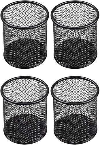 Portalápices de malla para escritorio y oficina, organizador de bolígrafos de metal de tamaño mediano, 4 unidades + 2 unidades, paquete de 6