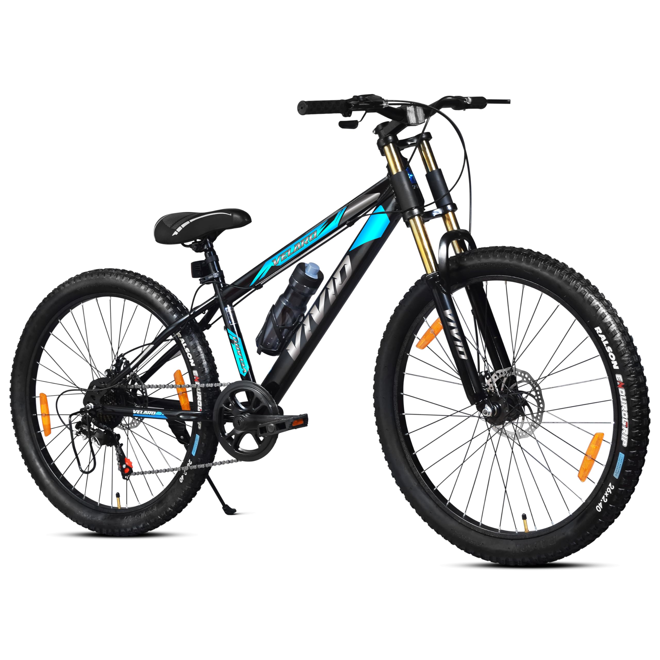 Leader Vivid Velaro Pro Double Crown Suspension 26T 7 Gear Cycle for Men | Strong Steel Frame & Dual Disc Brakes with Mega Hub | MTB Bicycle for Off-Road & City Riding Ideal for 13+ Yrs - Black-image-12