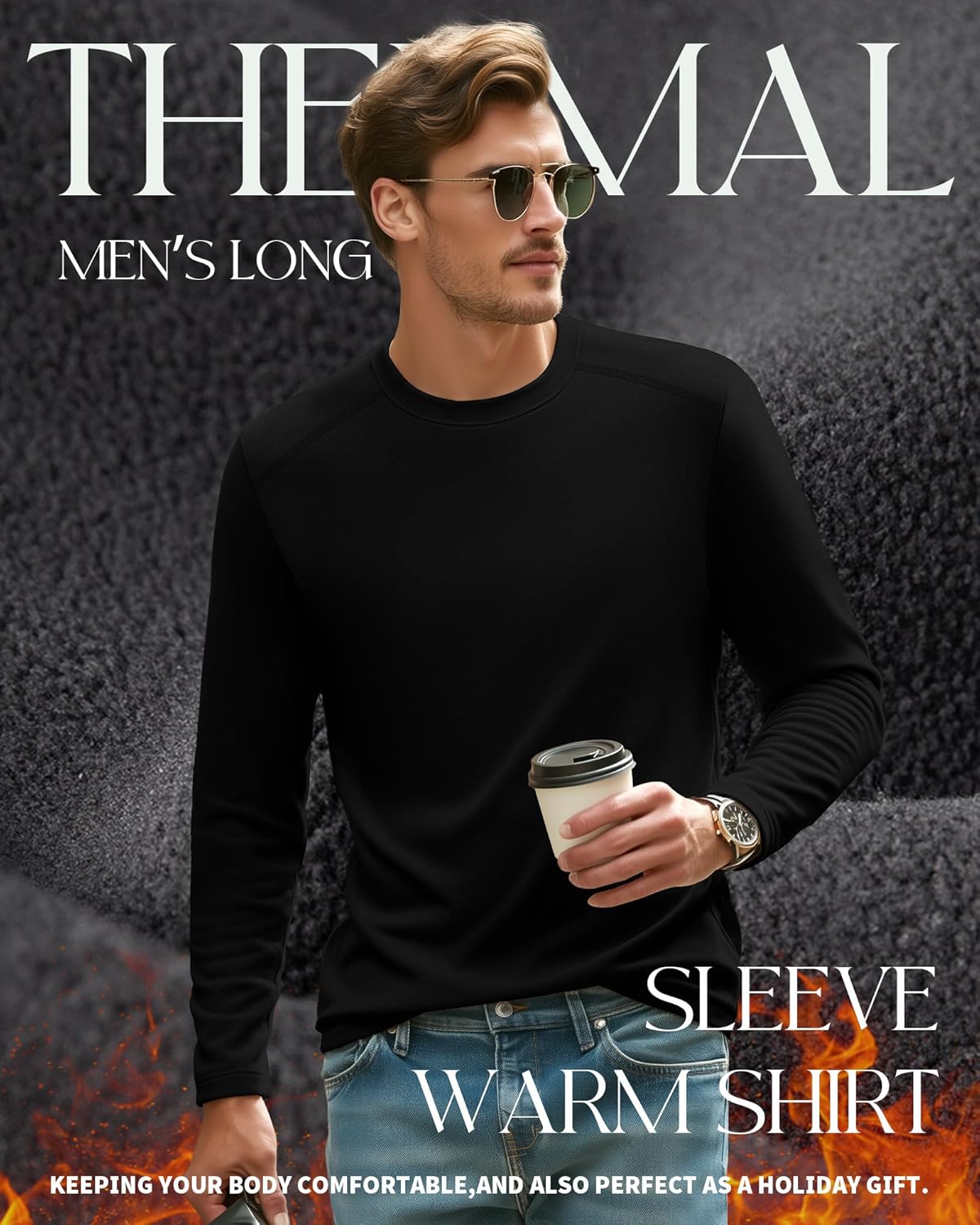 3 Pack Men's Big and Tall Thermal Shirts, Fleece Lined Long Sleeve Tees Warm Crew Neck Undershirt Tops - Image 3