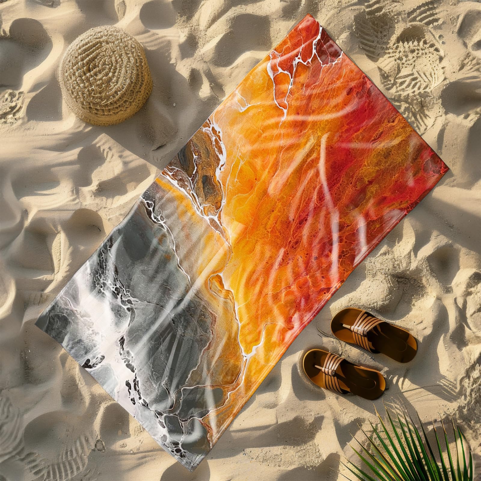 Genérico Toalla Playa 90X180 Patrón Gris Naranja