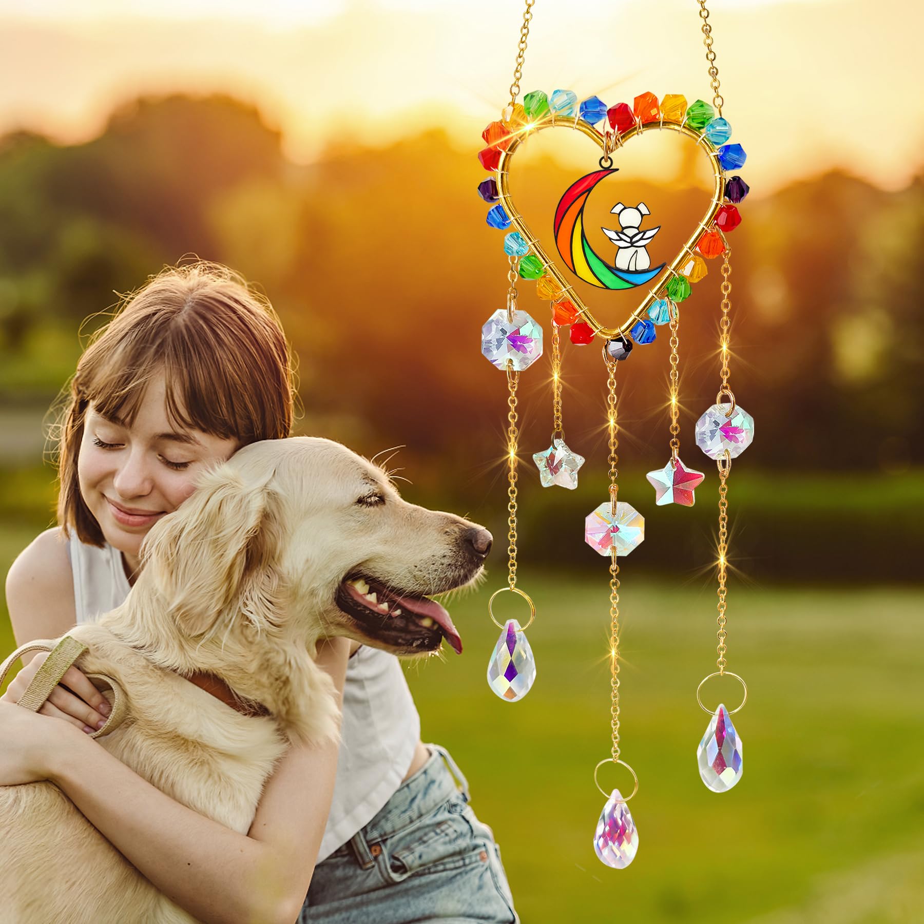 Memorial Gifts For Loss Of Dog, Wings And Pet Paw Print Sympathy Gifts Crystal Window Suncatcher,Dog Remembrance Gift Sun Catcher, Pet Passing Away