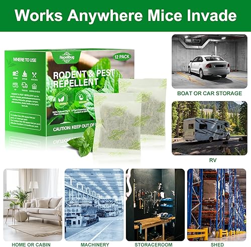 Miniatura 6 de Bolsas de control de plagas, paquete de 12 unidades de aceite de menta para ratones, roedores, ratas, ardillas, repelente de plagas para uso en