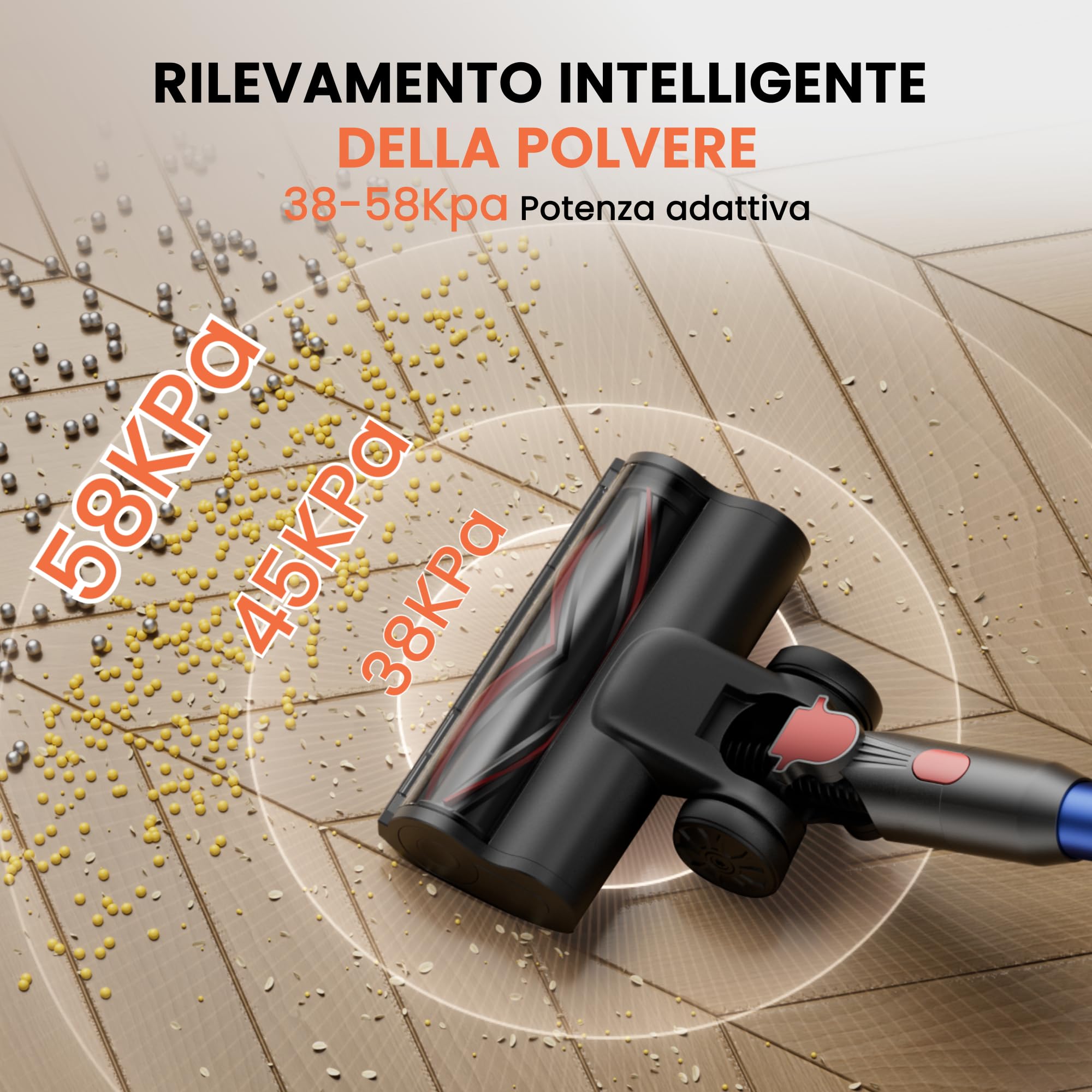 V15 Ultra Aspirapolvere Senza Fili 58000Pa/600W/75Min, Doppio Contenitore 1,8L, Tubo Flessibile, Spazzola a V Anti-Groviglio, per Pavimenti/Tappeti/Peli Animali