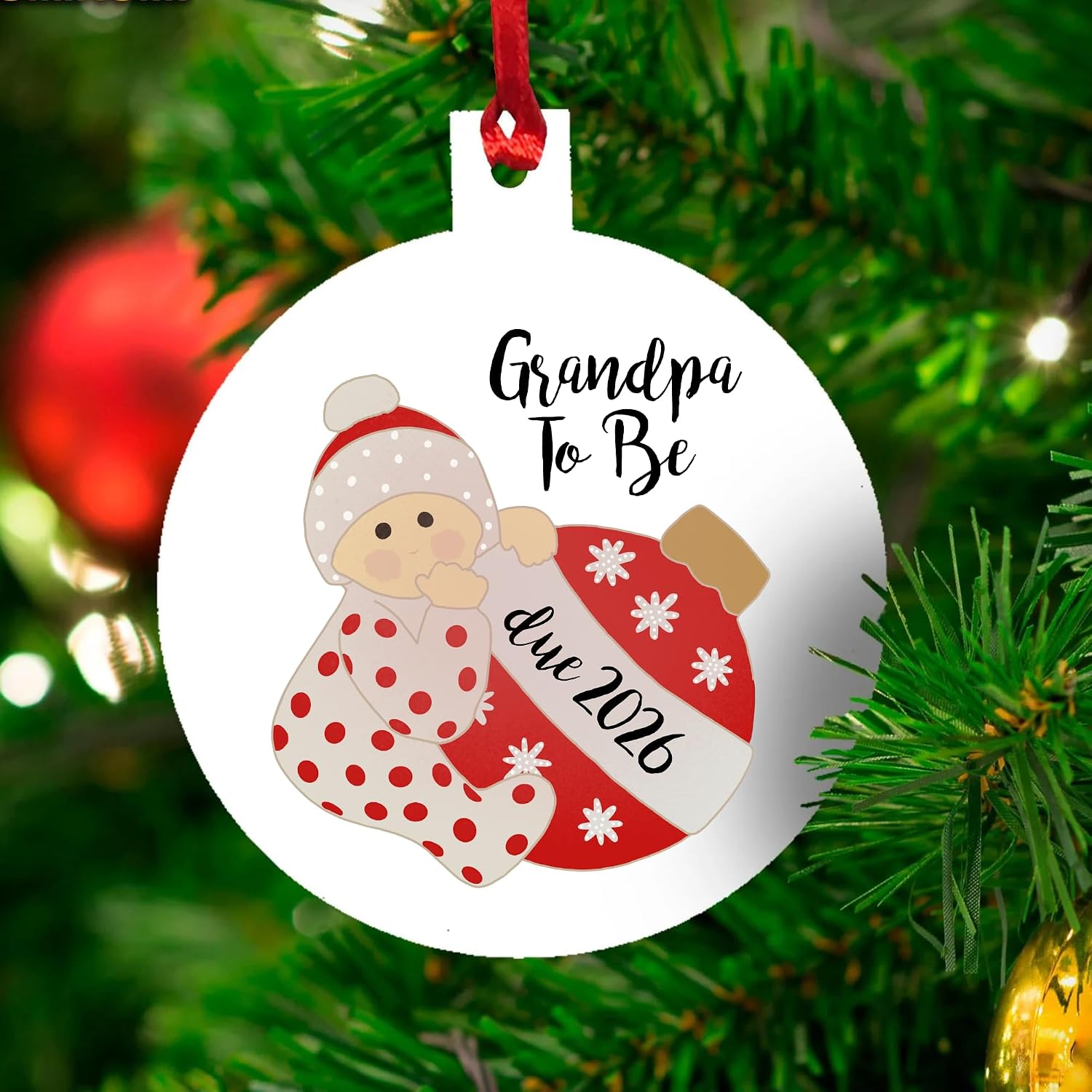 Grandparents to Be 2026 Ornament/Christmas/Baby Announcement/Expecting/Due Date/Pregnancy Announcement/Gift - Printed on Round 3 Inch Aluminum Ornament (Grandma to Be 2026)